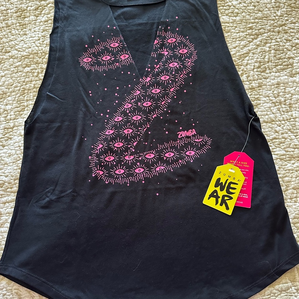 Zumba wear top , black with pink print, brand new, never worn with tag